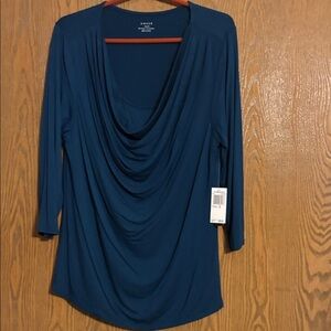 Grace  Deep Blue Drape Neck Blouse Size XL